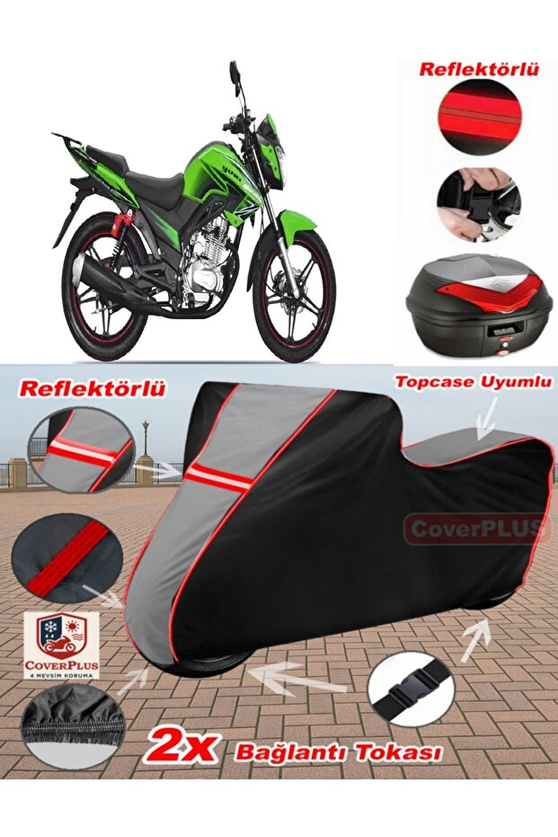 Yuki Drag 200 Tarpaulin Topcase Compatible Motorcycle Tarpaulin (Grey-Black Red Stitched)
