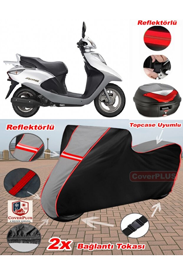 Honda Jf 26 (3) Tarpaulin Topcase Compatible Motorcycle Tarpaulin (Grey-Black Red Stitched)