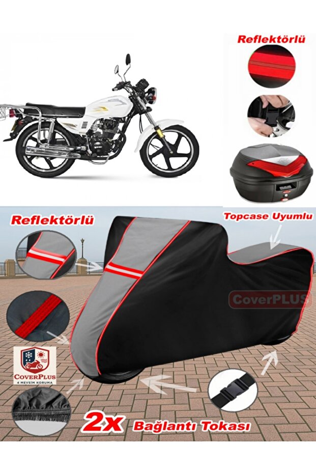 Yuki Yk 125-7D Apollo Tarpaulin Topcase Compatible Motorcycle Tarpaulin (Grey-Black Red Stitched)
