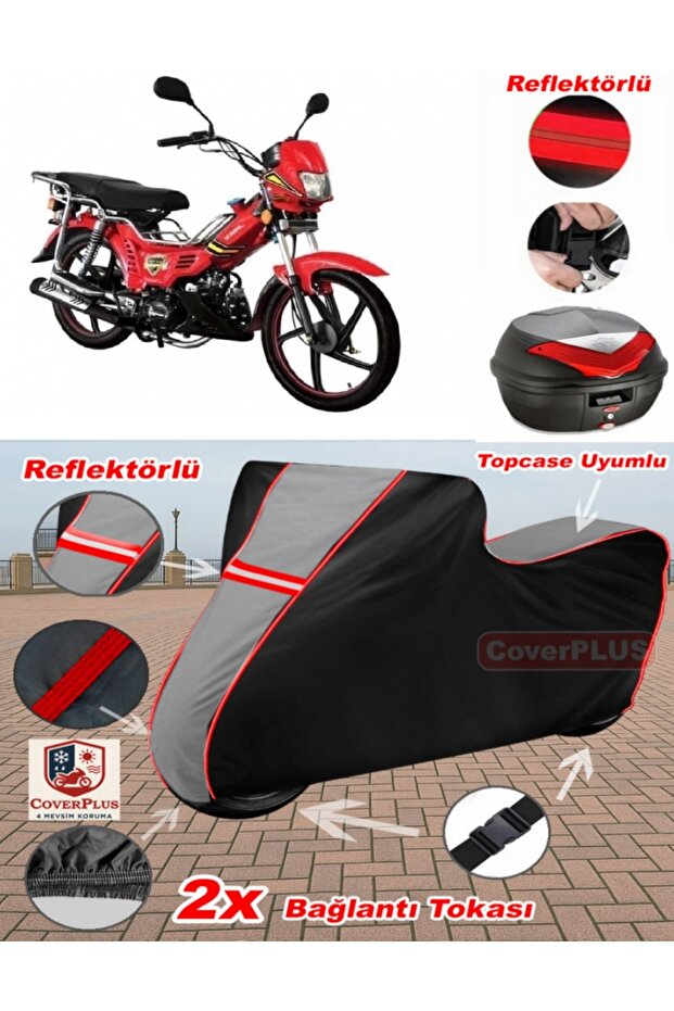 Kral Motor Kr-100-B Tarpaulin Topcase Compatible Motorcycle Tarpaulin (Grey-Black Red Stitched)