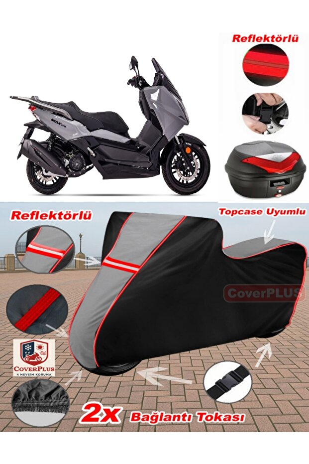 Regal Raptor Max125 Tarpaulin Topcase Compatible Motorcycle Tarpaulin (Grey-Black Red Stitched)