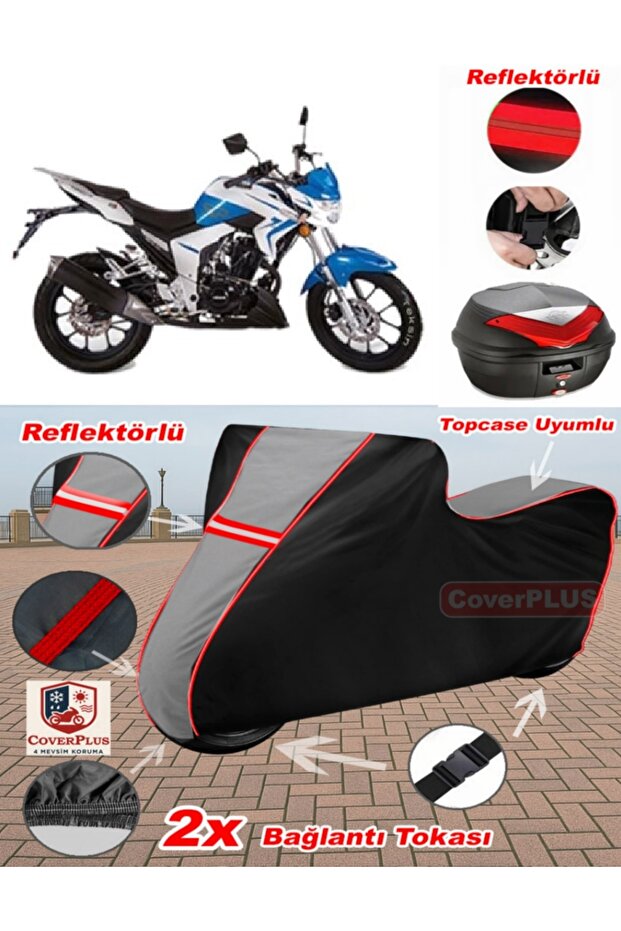 Falcon Sharp 170 Tarpaulin Topcase Compatible Motorcycle Tarpaulin (Grey-Black Red Stitched)