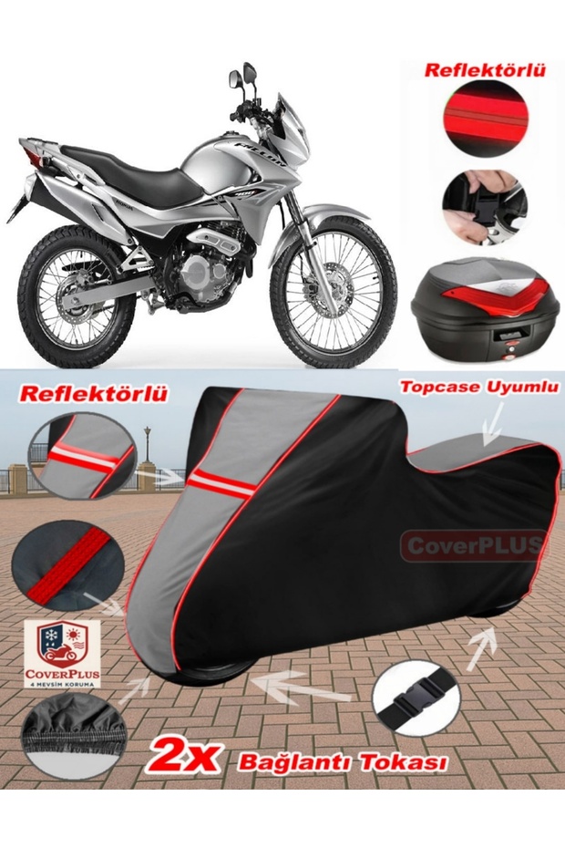 Honda Nx 4 Falcon Tarpaulin Topcase Compatible Motorcycle Tarpaulin (Grey-Black Red Stitched)