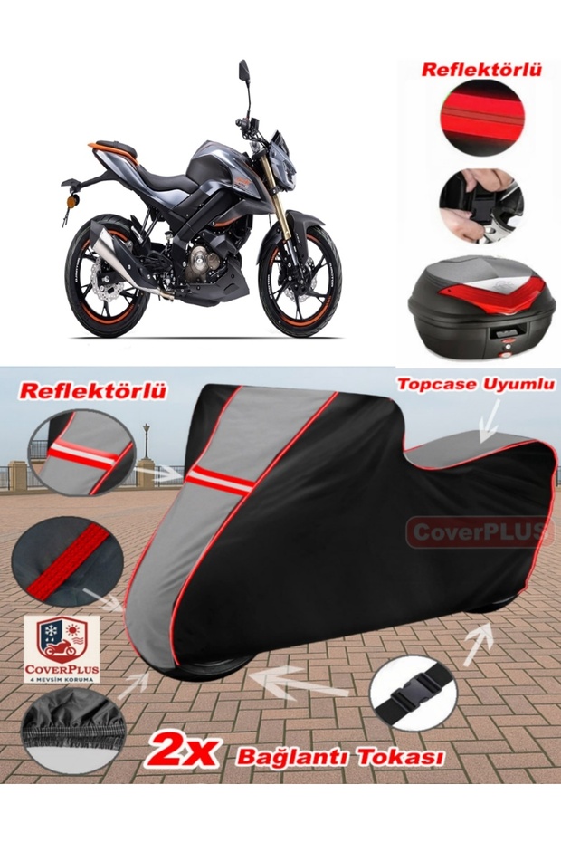 Qj Srk125 S Tarpaulin Topcase Compatible Motorcycle Tarpaulin (Grey-Black Red Stitched)