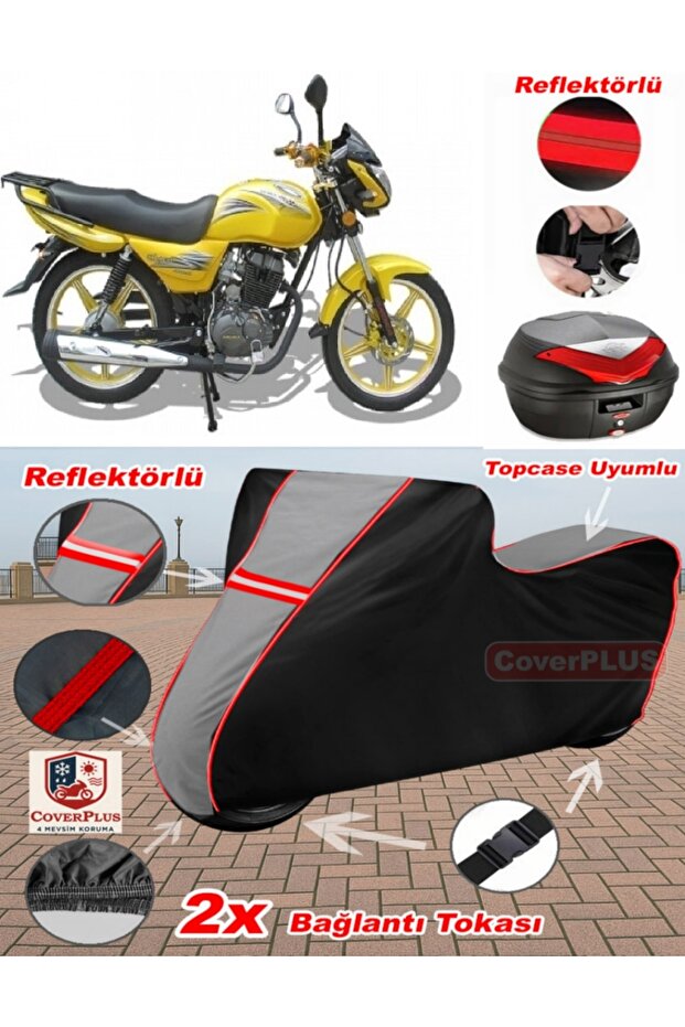 Arora Ar 100-19 Elegant Tarpaulin Topcase Compatible Motorcycle Tarpaulin (Grey-Black Red Stitched)