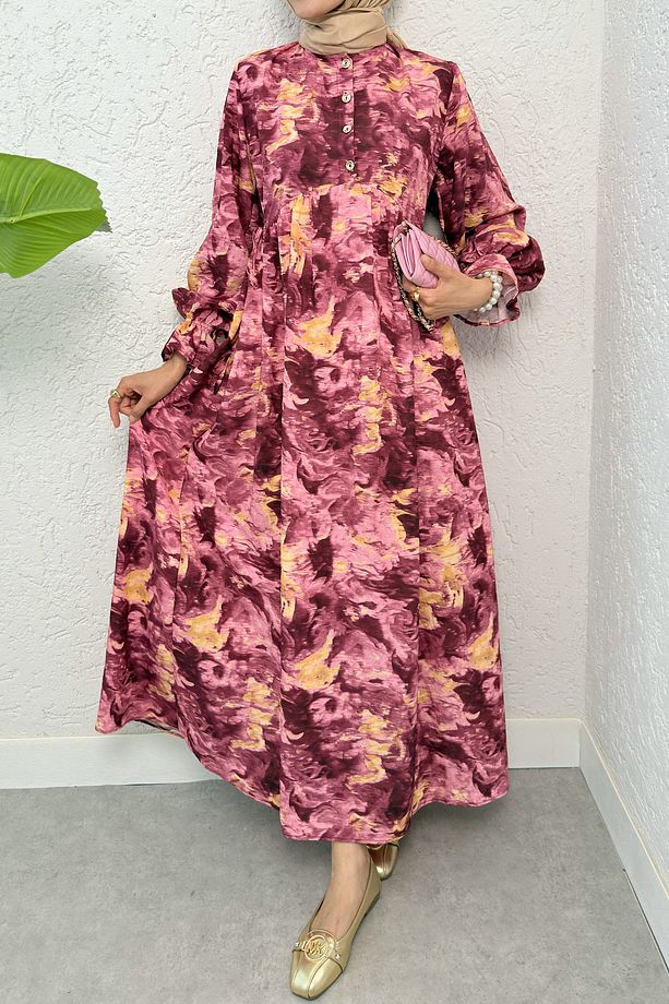 Batik Desen Viscon Elbise 2310 - FUŞYA - 4