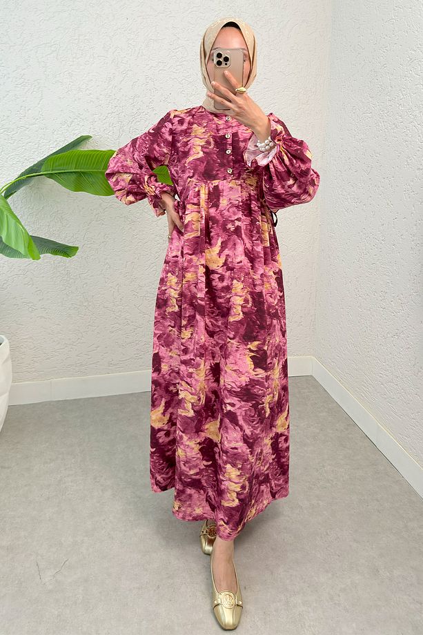 Batik Desen Viscon Elbise 2310 - FUŞYA - 1