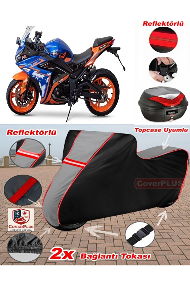 Falcon Fr-177 Tarpaulin Topcase Compatible Motorcycle Tarpaulin (Grey-Black Red Stitched)