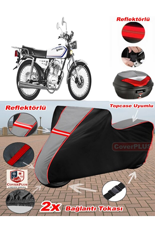 Yuki Yk-180M Modify Tarpaulin Topcase Compatible Motorcycle Tarpaulin (Grey-Black Red Stitched)