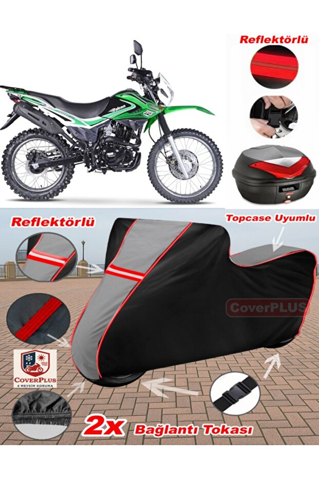 Falcon Desert 277 Tarpaulin Topcase Compatible Motorcycle Tarpaulin (Grey-Black Red Stitched)