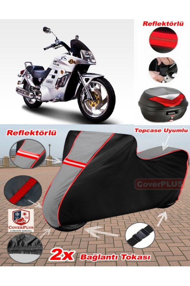 Dorado Corvus Tarpaulin Topcase Compatible Motorcycle Tarpaulin (Gray-Black Red Stitched)