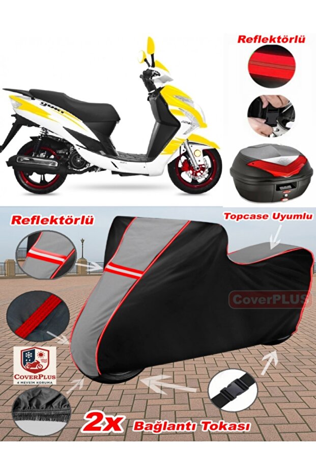 Yuki Yb 150 Jumbo Tarpaulin Topcase Compatible Motorcycle Tarpaulin (Grey-Black Red Stitched)