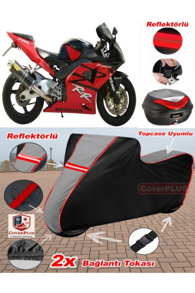Honda Cbr 900 Rr Tarpaulin Topcase Compatible Motorcycle Tarpaulin (Grey-Black Red Stitched)