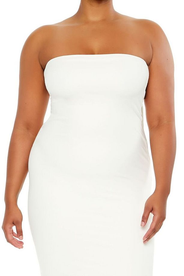 Plus Size Straplez Yaka Midi Elbise - 3