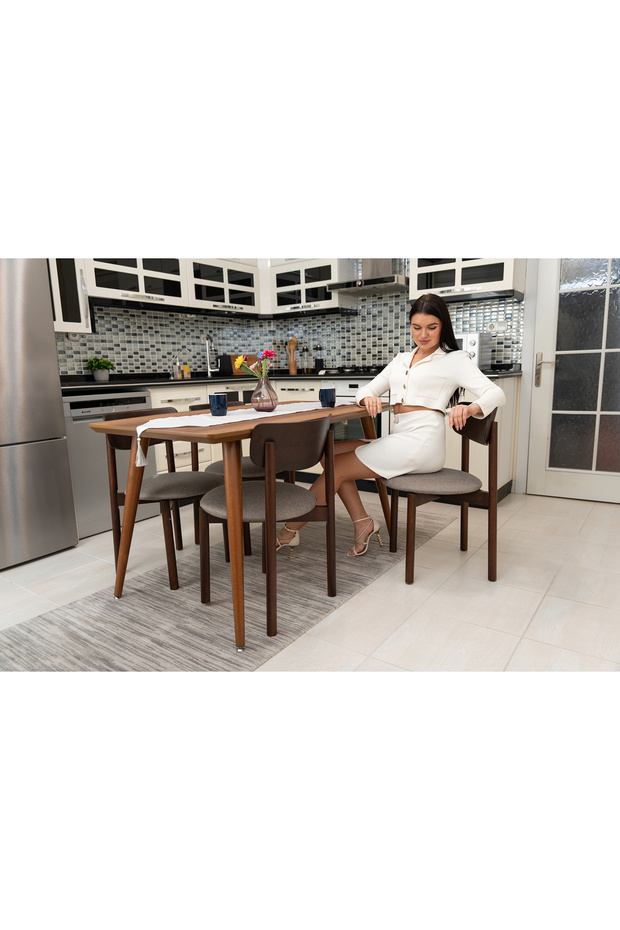 Keynote Ceviz Ahşap 4'lü Demonte Kaymaz Ayaklı Ahşap Sandalye – Sağlam Iskelet, Konforlu Oturum - 5