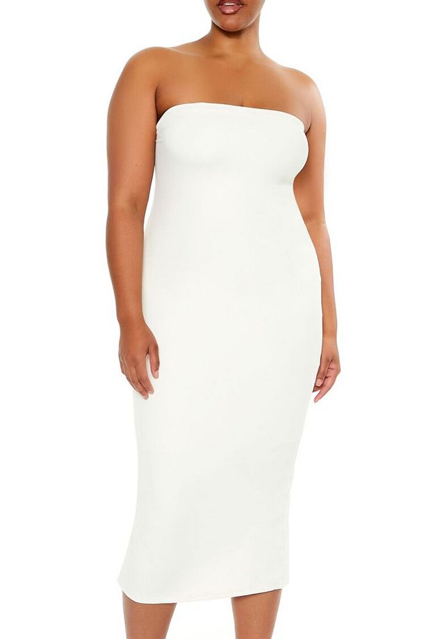Plus Size Straplez Yaka Midi Elbise - 1