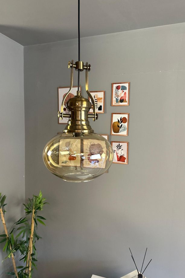 Solvia Cam Bal Rengi Tekli Avize Retro Sarkıt Lamba Salon Aydınlatma - 2