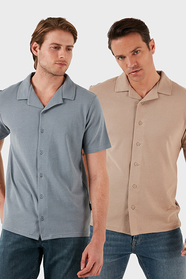 Cotton Regular Fit Short Sleeve 2'Li Package Shirt Men's Shirt 5902640S2