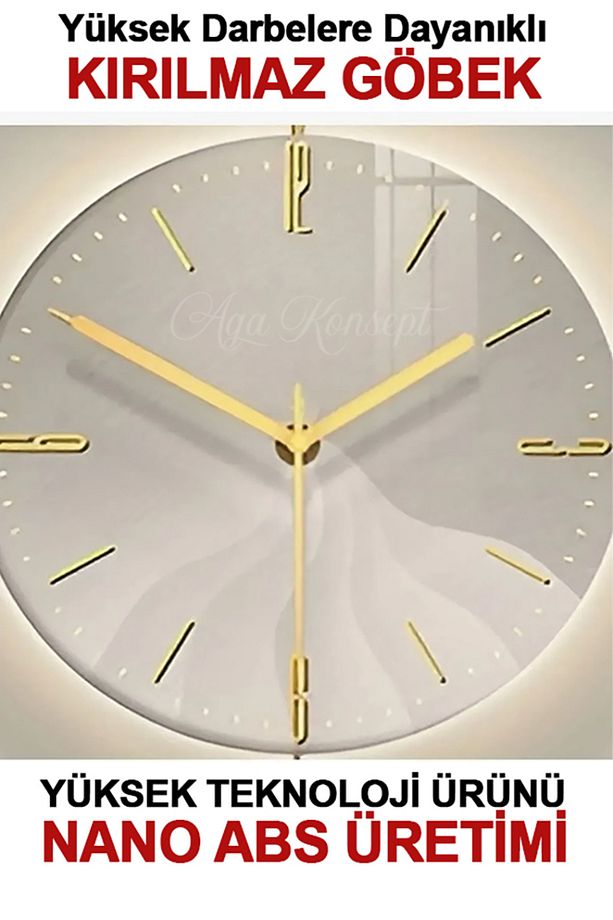 Led'li Gold Tiktok Kristal (ORTA BOY 40X60 CM), Modern Dekoratif Sarkaçlı Metal Duvar Saati - 4
