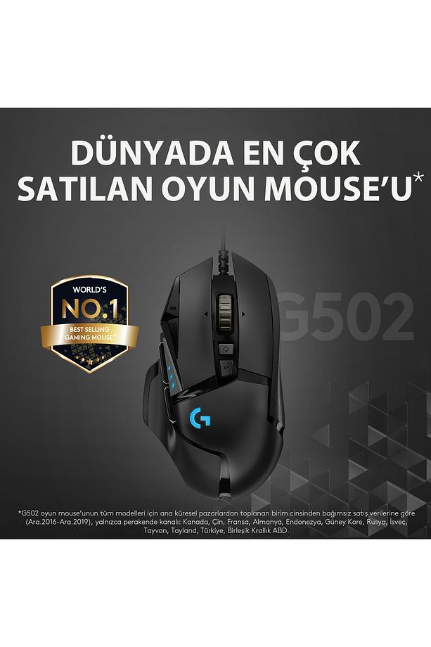 G G502 HERO LIGHTSYNC 25.600 DPI Yüksek Performanslı Kablolu Oyuncu Mouse - Siyah - 4