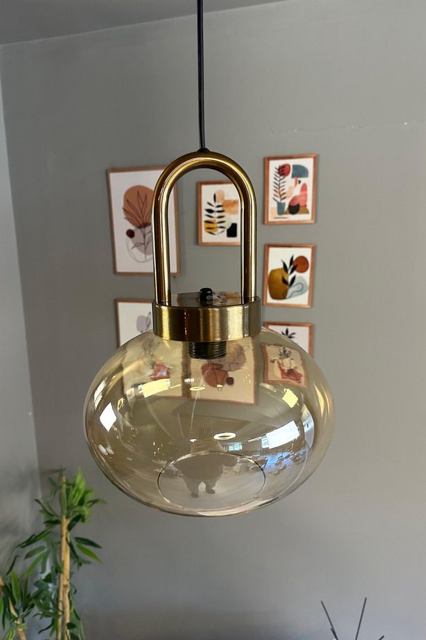 Solvia Cam Bal Rengi Tekli Avize Eskitme Kilit Kafa Başlık Retro Sarkıt Lamba Salon Aydınlatma - 4