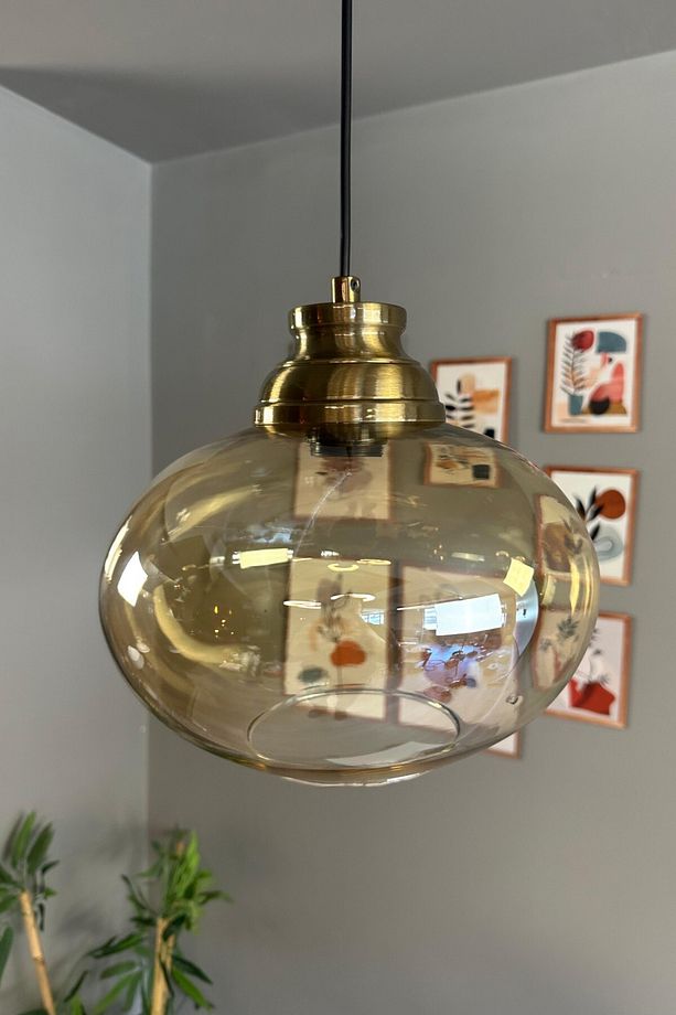 Solvia Cam Bal Rengi Tekli Avize Kum Saati Başlık Retro Sarkıt Lamba Salon Aydınlatma - 3