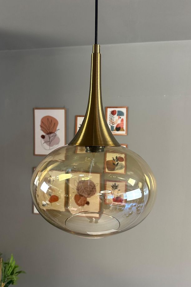 Solvia Cam Bal Rengi Tekli Avize Eskitme Külah Başlık Retro Sarkıt Lamba Salon Aydınlatma - 5