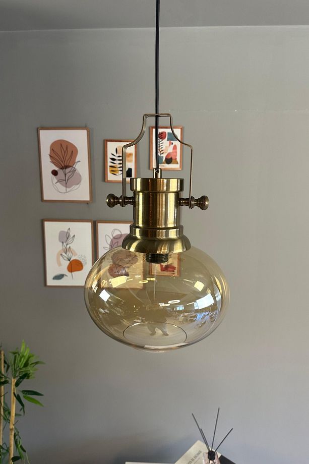 Solvia Cam Bal Rengi Tekli Avize Silindir Eskitme Başlık Retro Sarkıt Lamba Salon Aydınlatma - 1