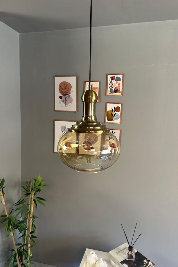 Solvia Cam Bal Rengi Tekli Avize Uzun Eskitme Tokmak Başlık Retro Sarkıt Lamba Salon Aydınlatma - 3