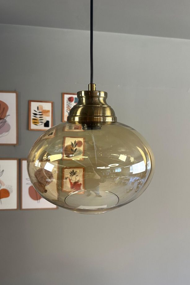 Solvia Cam Bal Rengi Tekli Avize Kum Saati Başlık Retro Sarkıt Lamba Salon Aydınlatma - 5