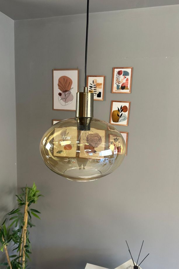 Solvia Cam Bal Rengi Tekli Avize Kalın Eskitme Fener Başlık Retro Sarkıt Lamba Salon Aydınlatma - 4