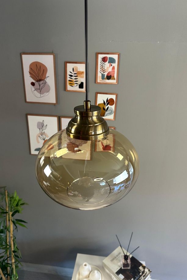 Solvia Cam Bal Rengi Tekli Avize Kum Saati Başlık Retro Sarkıt Lamba Salon Aydınlatma - 2