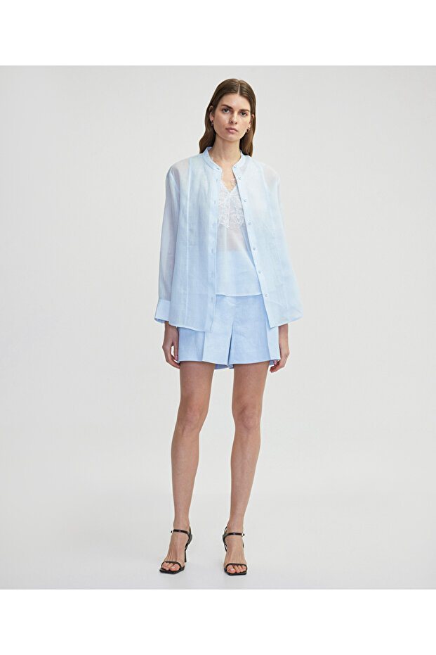 Çift parça görünümlü keten gömlek - 6