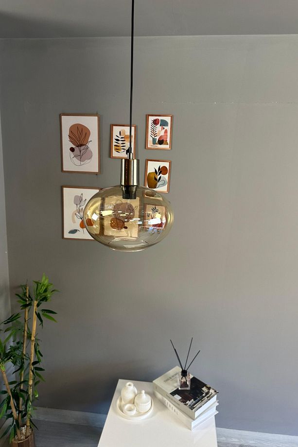 Solvia Cam Bal Rengi Tekli Avize Kalın Eskitme Fener Başlık Retro Sarkıt Lamba Salon Aydınlatma - 2