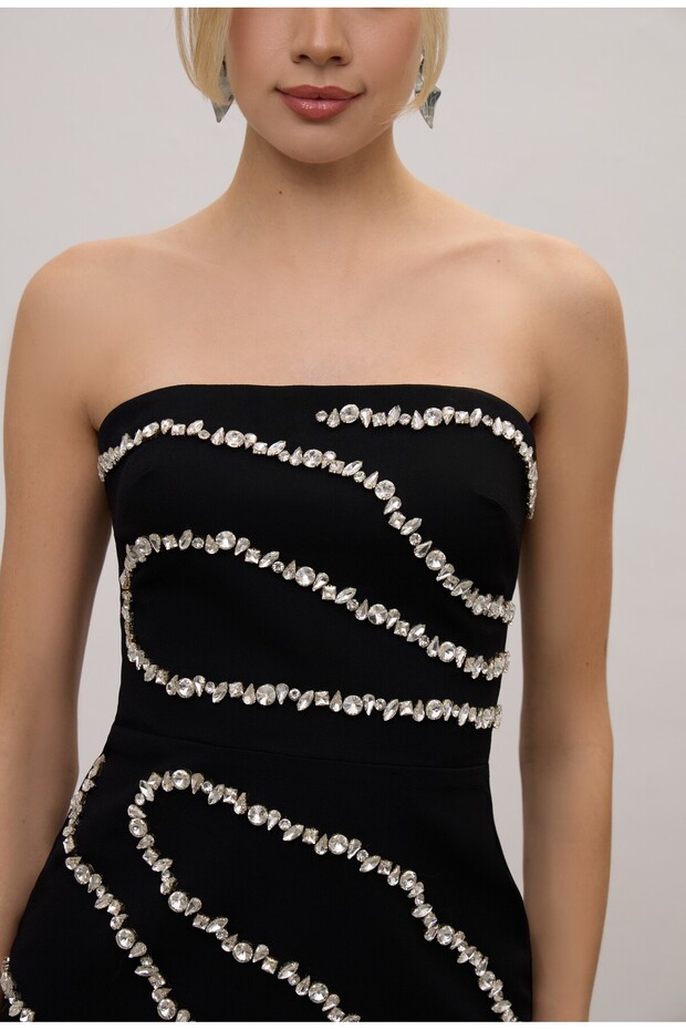 Straplez Mini Boy Taşlı Elbise - 2