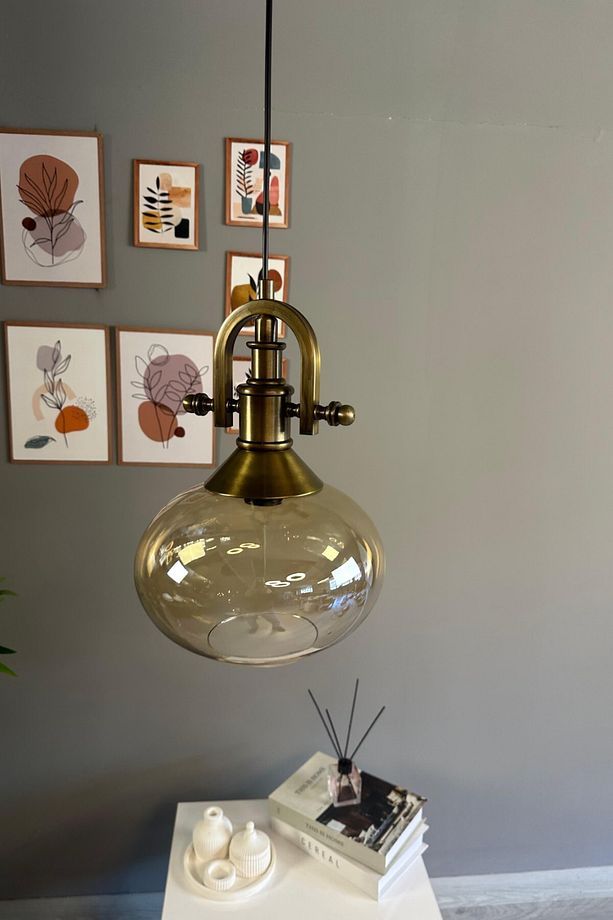 Solvia Cam Bal Rengi Tekli Avize Gemici Eskitme Başlık Retro Sarkıt Lamba Salon Aydınlatma - 4