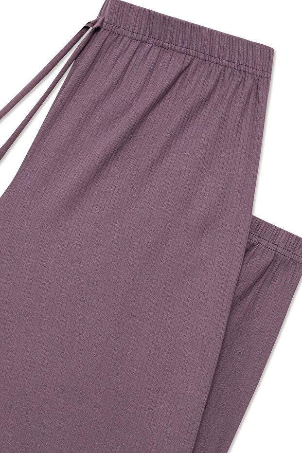 Pamuklu Fitilli Paça Lastikli Kadın Pijama Alt - 5