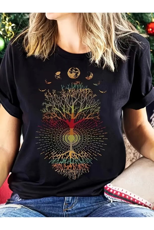qubo Unisex Oversized Printed Cotton Crew Neck Short Sleeve BLACK T-shirt