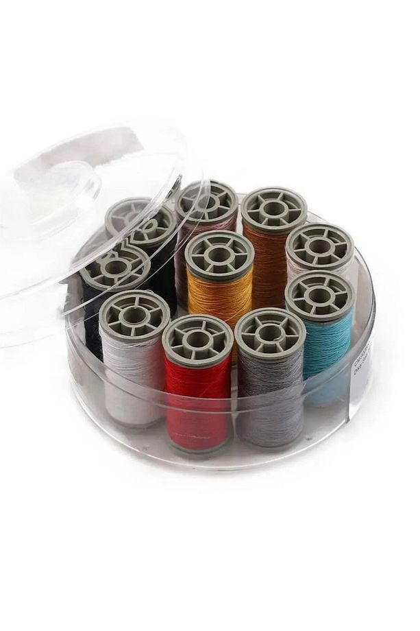 Polyester Dikiş İpliği 10 Farklı Renk Makara Yuvarlak Kutulu İplik Seti -%100 Polyester - 1