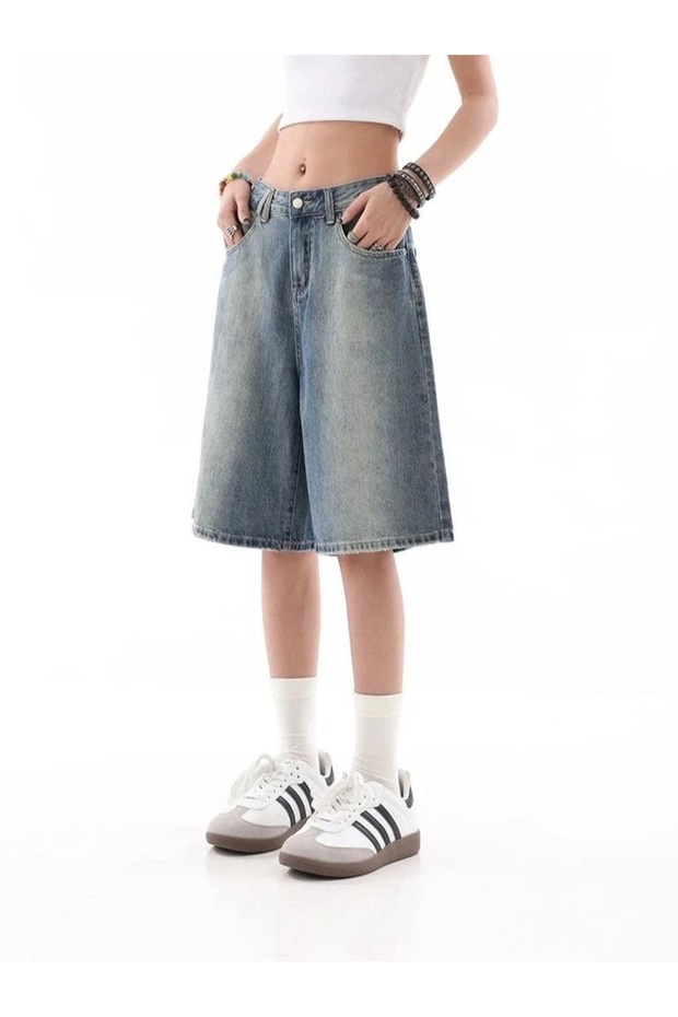 Y2k Trend Baggy Jean Şort Bermuda - 3