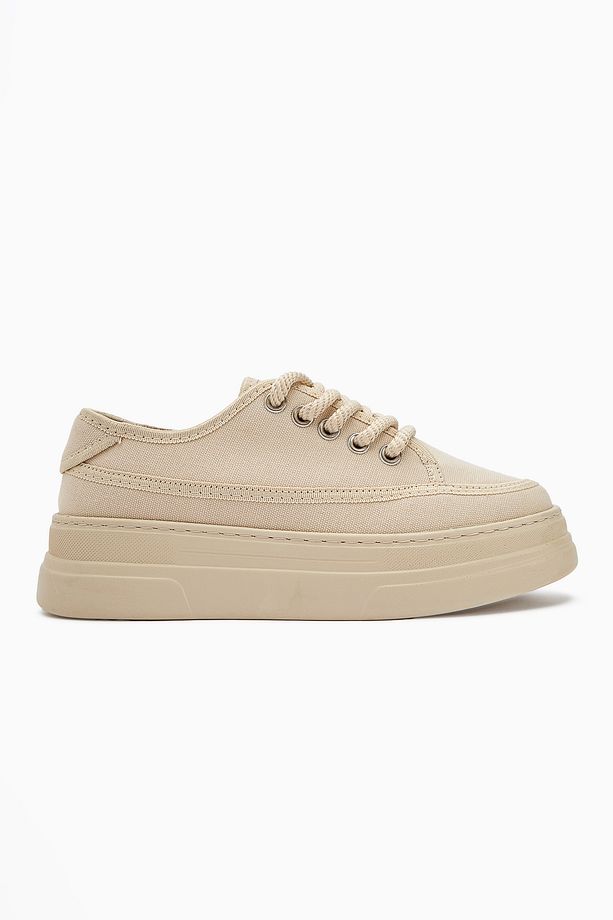 Sassa Bej Yüksek Tabanlı Bağcıklı Kadın Sneaker - 4