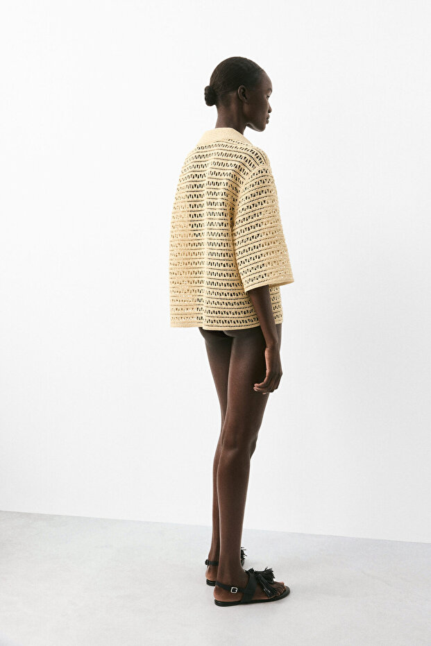 Tığ İşi Görünümlü Popover Gömlek - 4