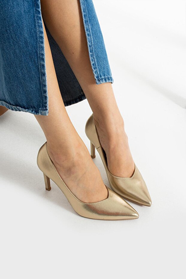 Kadın Hakiki Deri Stiletto Dore