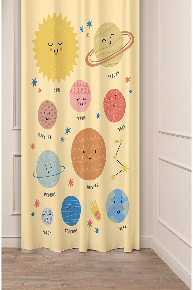 Planets Mercury Mars Custom Design Patterned Digital Printed (Single Wing) Children's Room Modern Background Curtain
