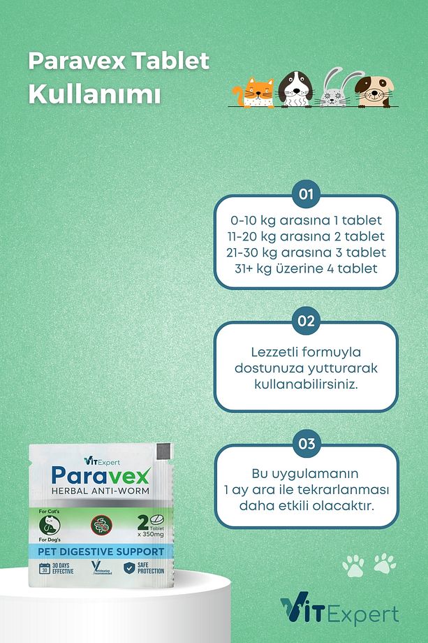 Bitkisel & Lezzetli Kedi Ve Köpek Parazit Tableti Paravex Herbal Anti-worm 4 Adet Tablet - 4
