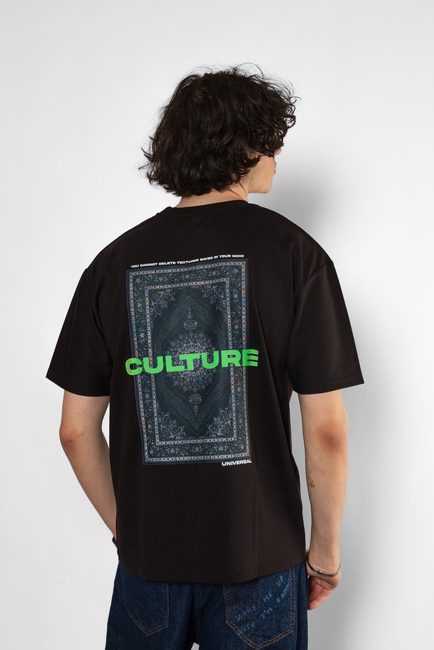 Culture Ethnic Printed Oversize Unisex Premium Black T-Shirt
