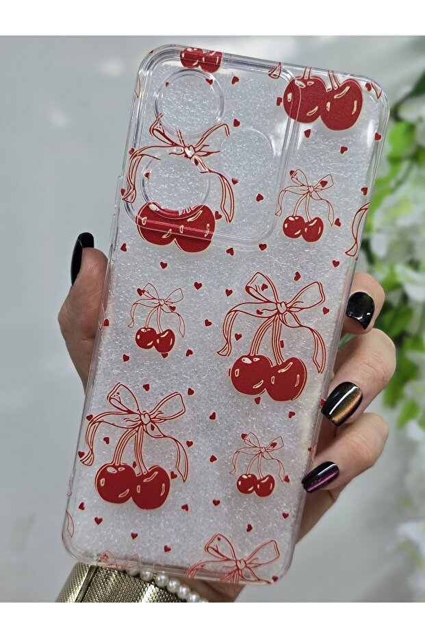 حافظة هاتف شفافة متوافقة مع هاتف Xiaomi Redmi 13 مع نمط الكرز والقلوب الصغيرة - 2