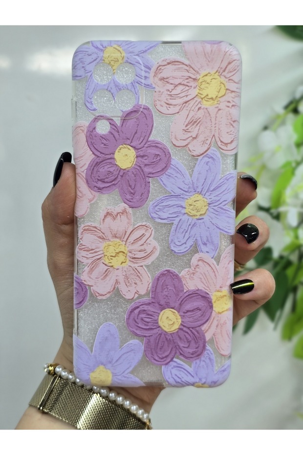 Samsung Galaxy A12 / M12 Compatible Pastel Colored Flowers Patterned Transparent Phone Case
