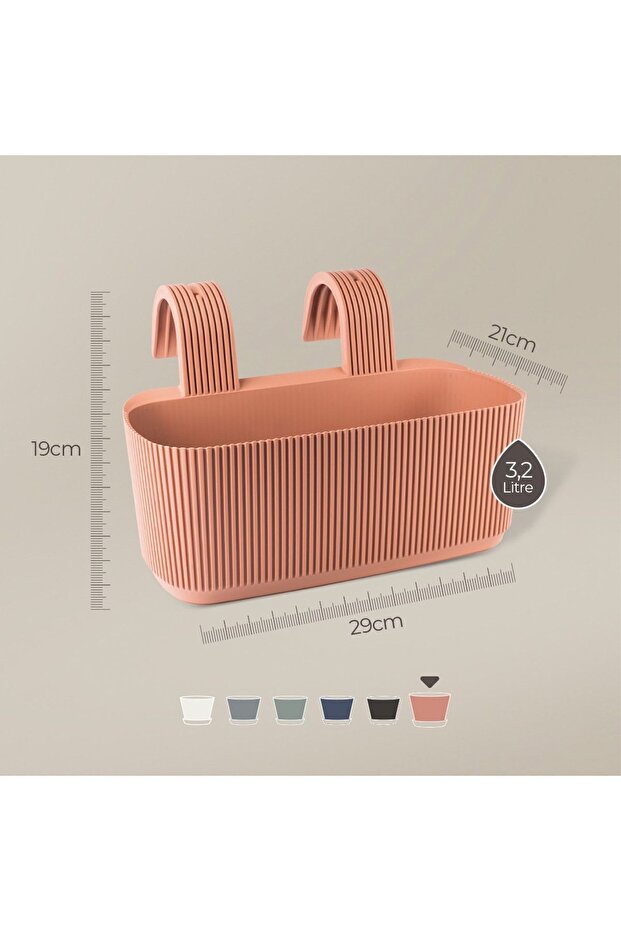 2 Adet 3,2 Litre Pera Askılı Balkon Saksısı Set Ayar Aparatlı Plastik Saksı Seti - 2