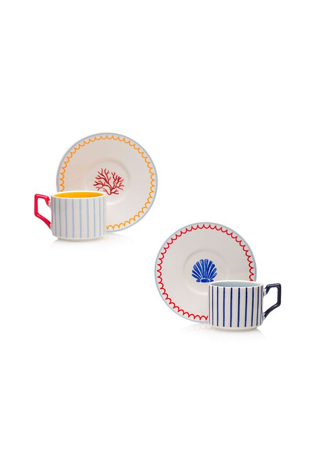 Lcw Home Karışık Çizgi Desenli 2 Kişilik Porselen Kahve Fincan Takımı 90 ml - 4